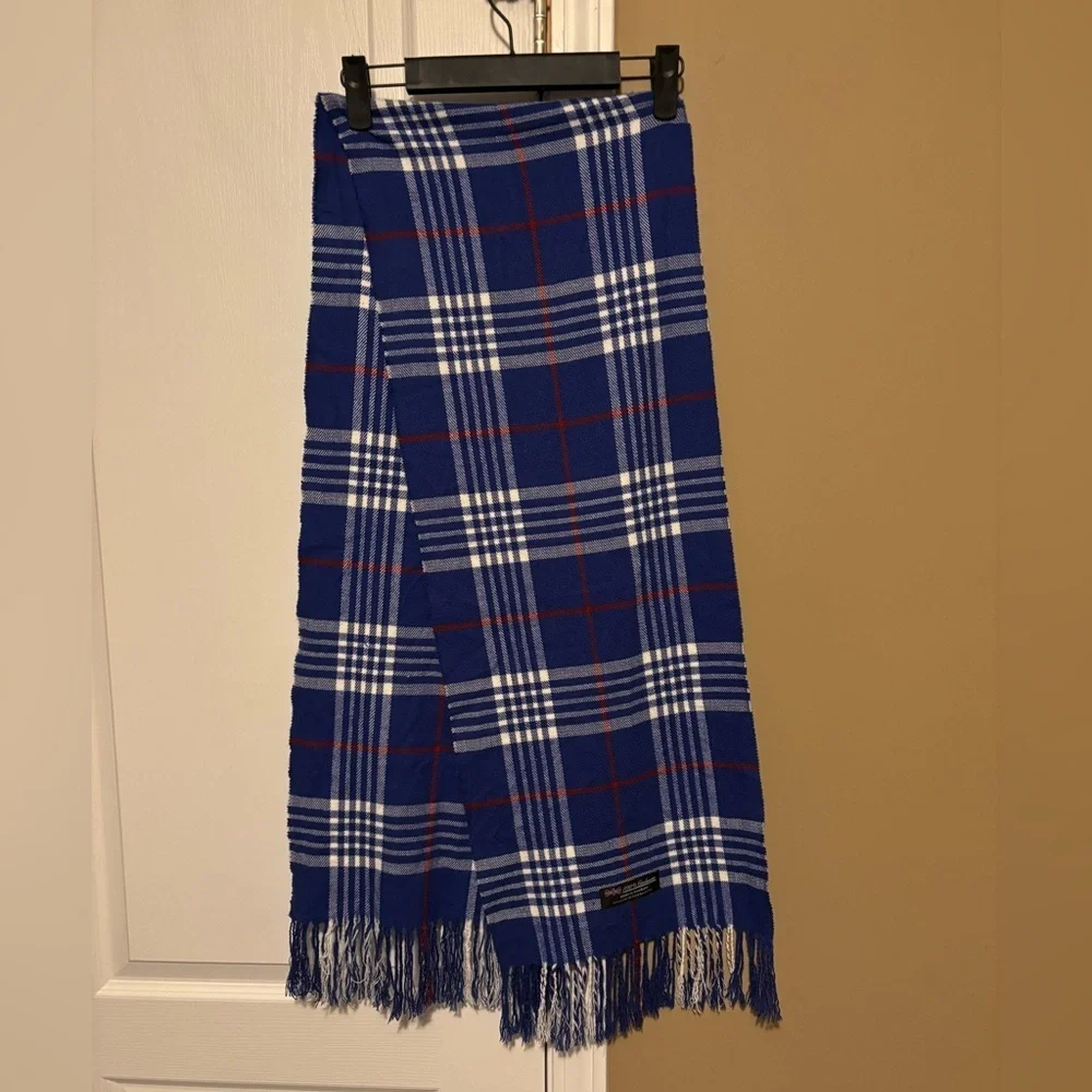 Men’s 100% CASHMERE  Blue and White Tartan Plaid Scarf Stripe Soft Design unisex